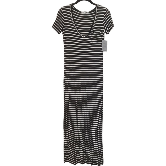 Velvet Torch Short Sleeve V-neck Black White Striped Long Maxi Dress Size XS - Picture 1 of 11